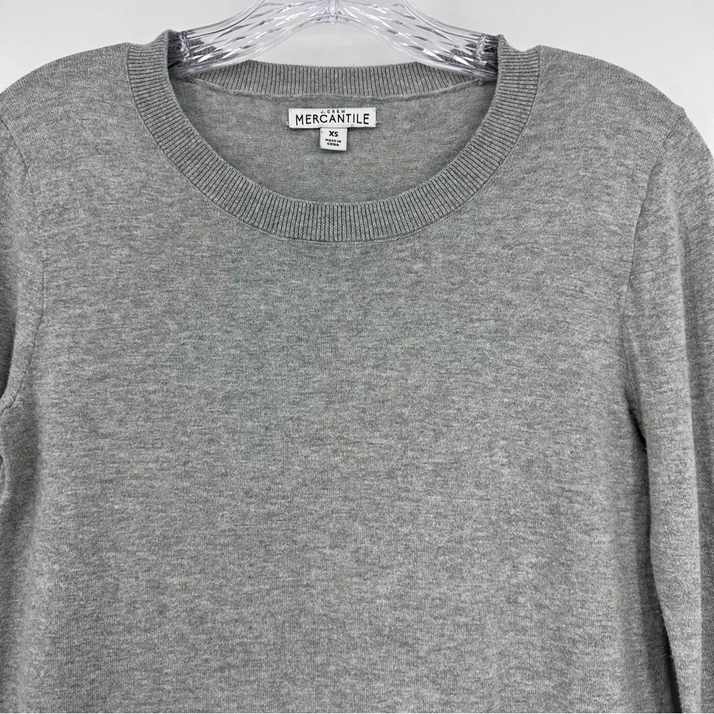J. Crew Mercantile Long Sleeve Sweater Buffalo Plaid Hem Gray Size XS